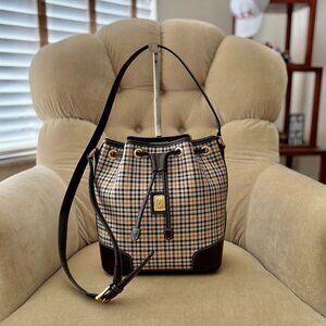 Auth DAKS LONDON Coated Canvas Iconic Plaid Drawstring Bucket Bag STUNNING!!!